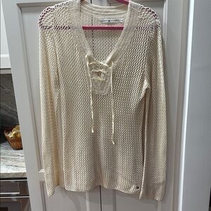 Tommy Hilfiger Cream Knit Lace-Up Sweater or swim coverup large layers?